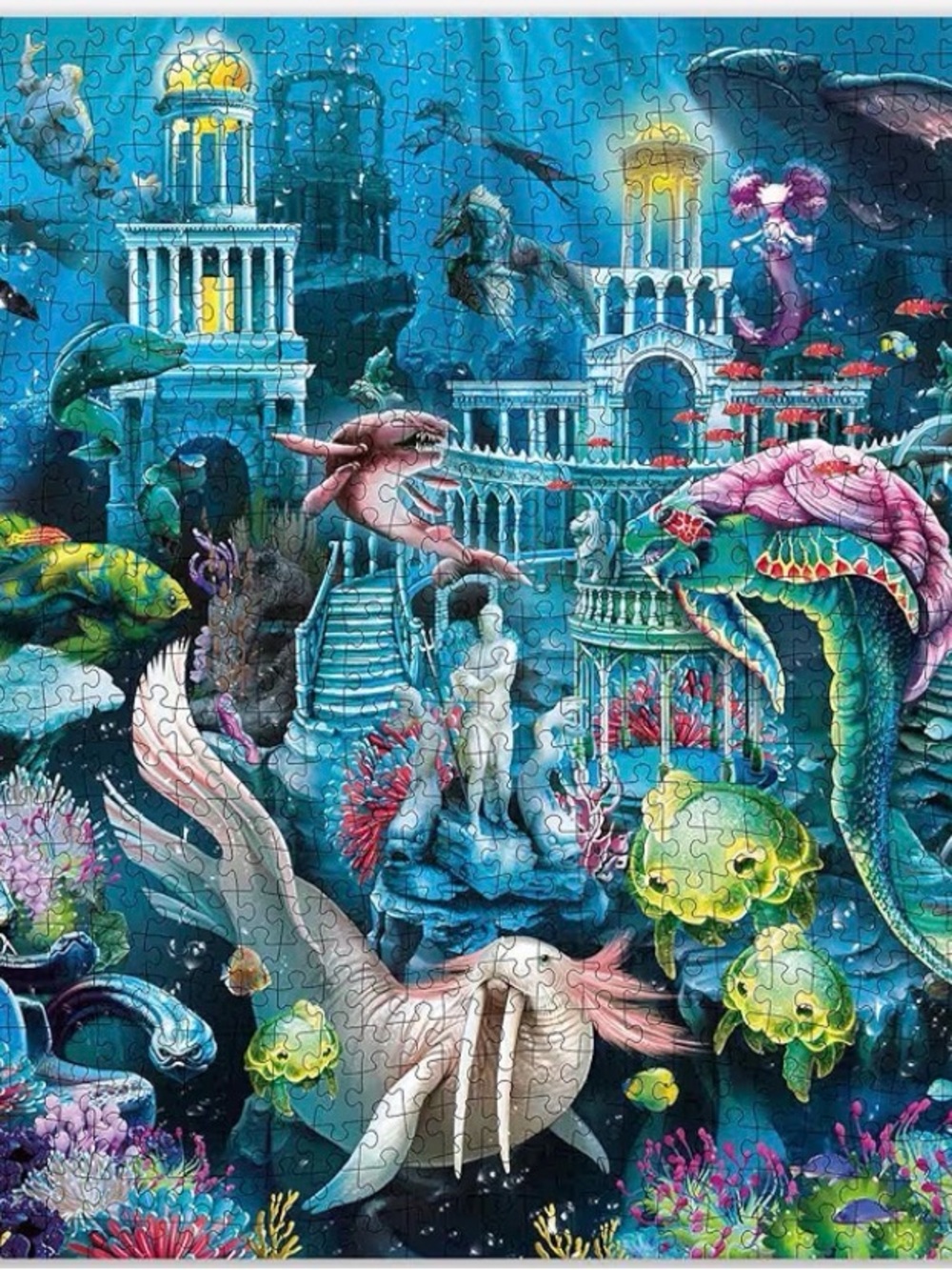 Underwater Lost City Jigsaw Puzzle Art Print - Vibrant Blue & Multicolor